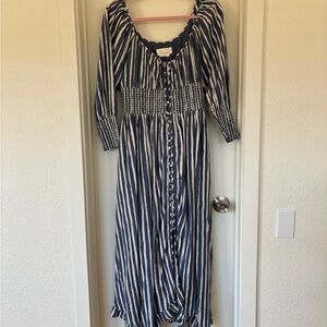 NWT Anthropologie Blue Striped Dress with Button Front Size S